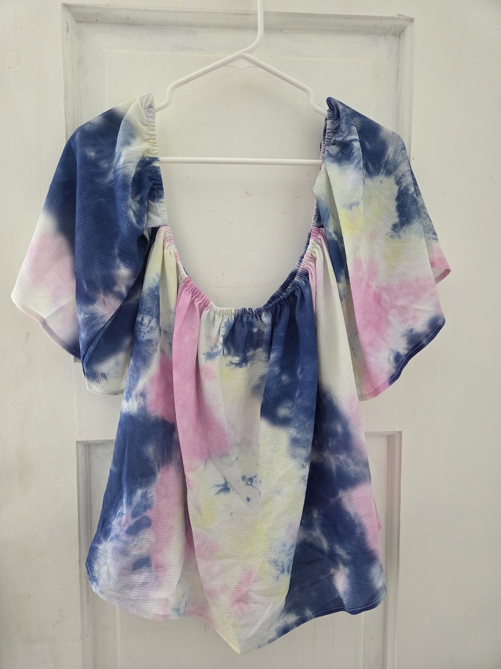 Bluetime Tie-Dye Off-Shoulder Women’s Top - Blue, Pink & Yellow